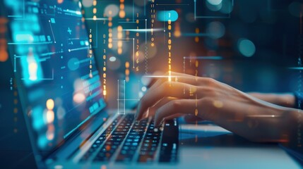 Hands typing on a laptop with ransomware alert, Ransomware, cyber extortion and data recovery