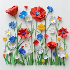 Obraz premium 3D Origami Flowers: Intricate Paper Art on White Background