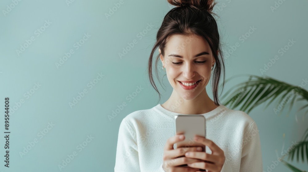 Leinwandbilder individual using a smartphone to interact with a conversational agent, enhancing language skills thr
