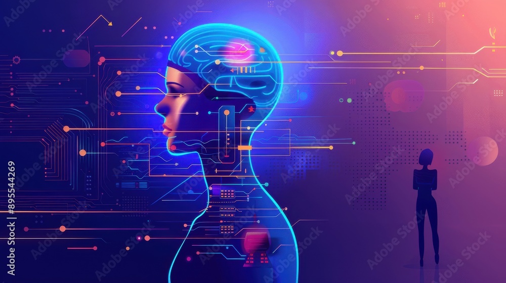 Poster individual using ai for language evaluation, interactive visuals representing performance feedback, 