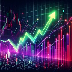3D stock market chart with rising arrow indicates growth ideal for financial content