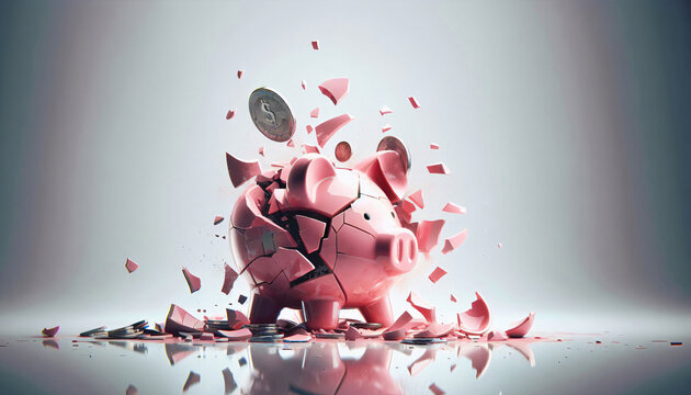 Rosa Sparschwein mit Euro Scheinen und M&uuml;nzen