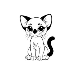 Cute Siamese kitten with big eyes and friendly expression, sitting and looking happy. Charming playful character for children designs, nursery decor. Vector illustration