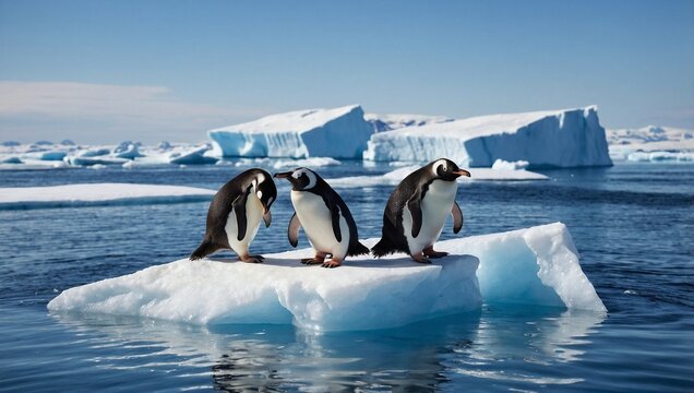 A group of adorable penguins standing and sliding