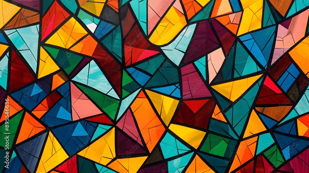 Poster 74. dynamic geometric pattern with angular shapes and vibrant color contrasts