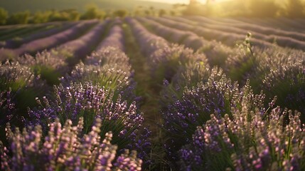 Obraz premium Lavender fields with other flowers row in the field