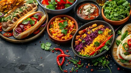 Delicious Food Platter with Hot Dogs, Salad and Pita Bread.