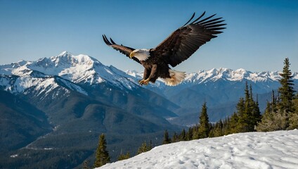 A majestic bald eagle with its wings spread