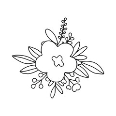 Hand drawn doodle floral bouquet isolated on white background