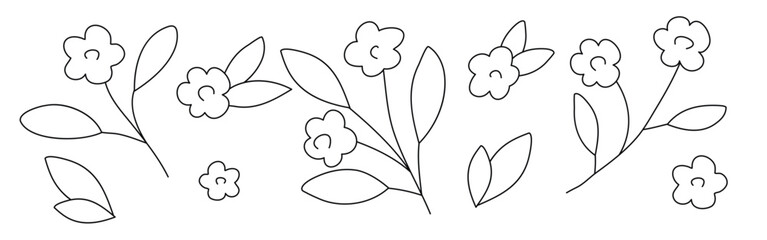 Hand drawn doodle flowers set isolated on white background