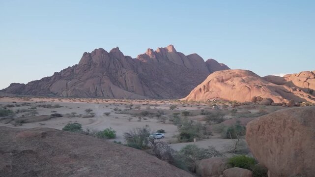 The Spitzkoppe is a group of bald granite peaks or inselbergs located between Usakos and Swakopmund in Namib desert I Namibia 4K footage V log ProRes Rec.709