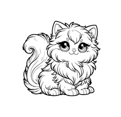 Fluffy Kawaii Himalayan kitten with big eyes. Adorable chibi cat character. Perfect for children coloring books, kids designs, and cute merchandise. Vector illustration.