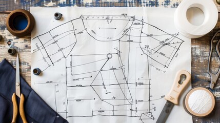 Detailed Sewing Pattern Drawings for Fashion Design and Crafting