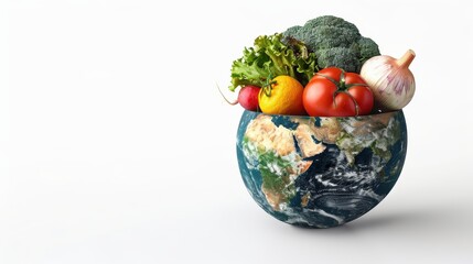 World food day concept with Globe and Various vegetables,world vegetable day,vegetable on the world,fresh different vegetable,vegan day,world food day,copy space.