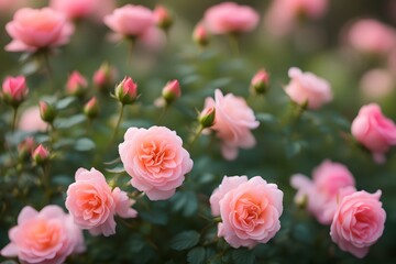 Groundcover roses bokeh background, AI Generated