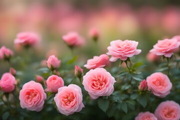 Groundcover roses bokeh background, AI Generated