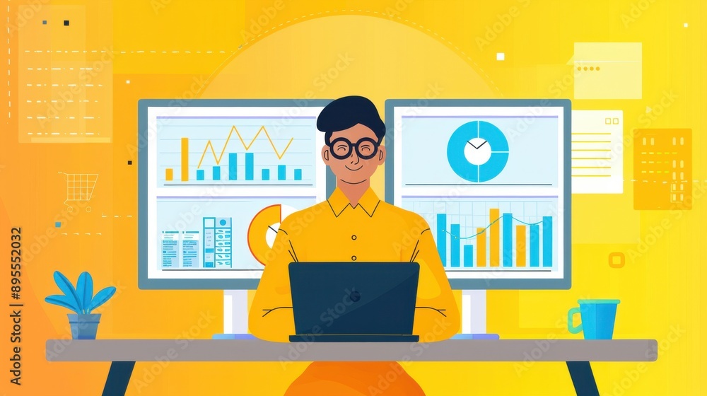Poster interactive dashboard with detailed learner data, visual charts for adaptive learning paths, learner