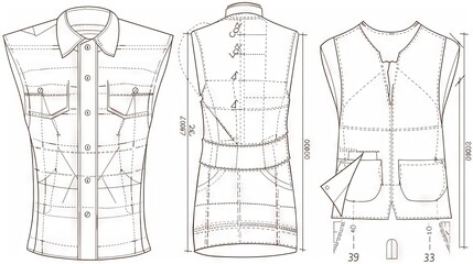 Detailed Sewing Pattern Drawings for Fashion Design and Crafting