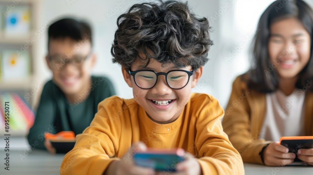 Poster language learner using a smartphone app, tailored lessons and interactive activities, language learn