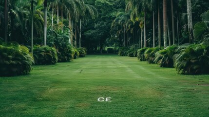 Obraz premium A cricket ground surrounded by lush greenery, banner, with copy space