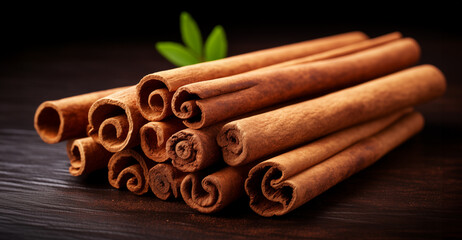 cinnamon sticks close up on black background