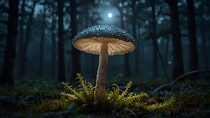Fototapeta premium mushroom in the forest with moon light