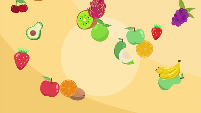 Animated video fruits concept. Full length animation illustration. High quality 4k footage.