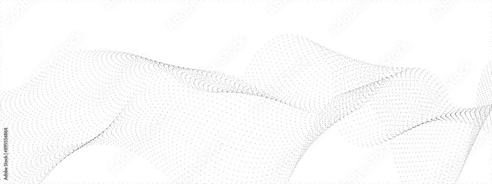 Poster flowing wave dot particles halftone pattern black gradient curve shape isolated on transparent backg