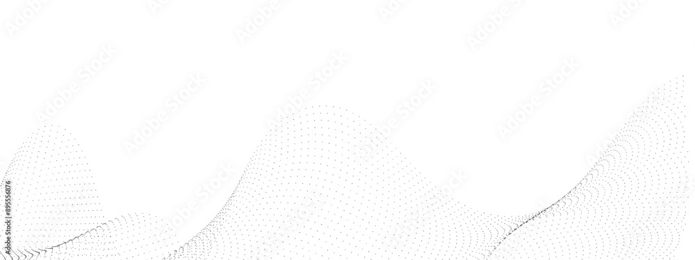 Poster flowing wave dot particles halftone pattern black gradient curve shape isolated on transparent backg