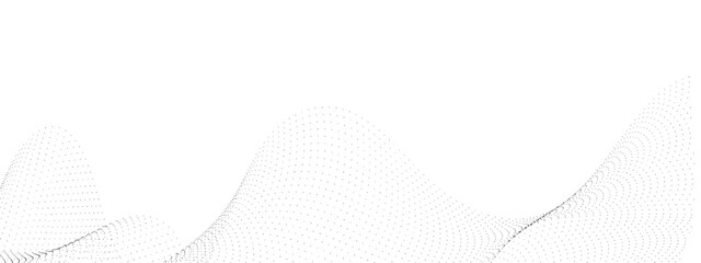 Flowing wave dot particles halftone pattern black gradient curve shape isolated on transparent background. Digital future technology concept, science, banner, business, music. Vector illustration.