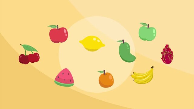 Animated video fruits concept. Full length animation illustration. High quality 4k footage.