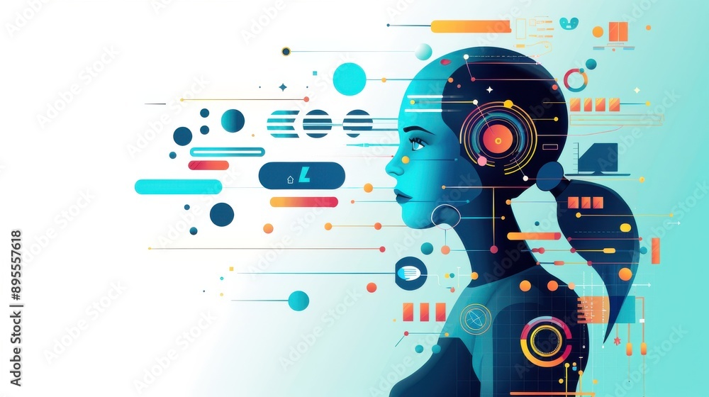 Poster language learner using ai for assessment, graphical cues representing analysis and feedback, languag
