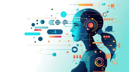 Obraz premium Language learner using AI for assessment, graphical cues representing analysis and feedback, Language learner, AI assessment