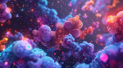 Abstract Molecular with Vibrant Colors and Glowing Particles