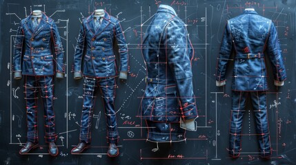 Sewing Pattern Drawings with 3D Emergent Colored Clothing Designs