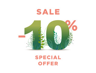 Eco-friendly advertising banner - Get a 10% discount. Numbers with leaves.