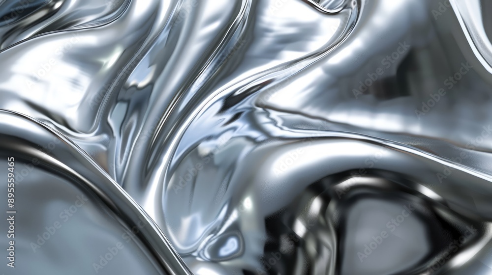 Poster a metallic silver background with a reflective texture, adding a futuristic and shiny appearance.