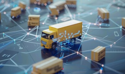 Seamless E-commerce Return System: Interconnected Network of Shipping, Digital Logistics, and Online Retail Operations. Efficient Data Flow and Package Tracking Visualized through Abstract Lines and C