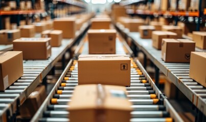 Seamless E-commerce Return System: Interconnected Network of Shipping, Digital Logistics, and Online Retail Operations. Efficient Data Flow and Package Tracking Visualized through Abstract Lines and C