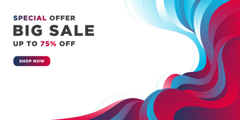 Abstract colorful banner is a big sale. Up to 75% off. 3d liquid paint.