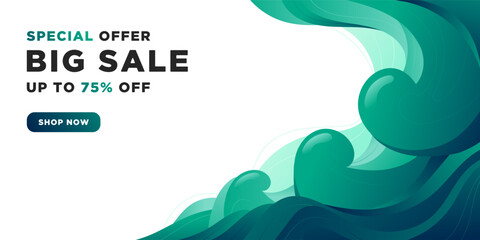 Obraz premium Abstract colorful banner is a big sale. Up to 75% off. 3d liquid green paint.
