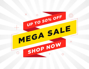 Mega sale banner - Up to 50% Off shopping deals.