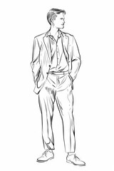 Modern High Fashion Sketches on White Paper Showcasing Male Stylish and Contemporary Designer Clothing