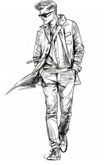 Fototapeta premium Modern High Fashion Sketches on White Paper Showcasing Male Stylish and Contemporary Designer Clothing