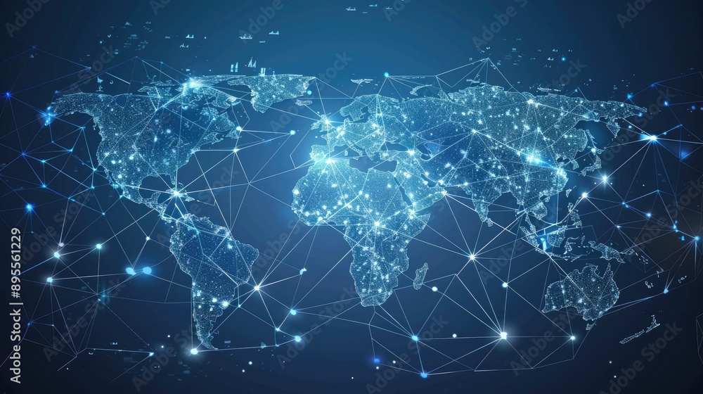 Poster a world map with connecting lines representing global commerce.