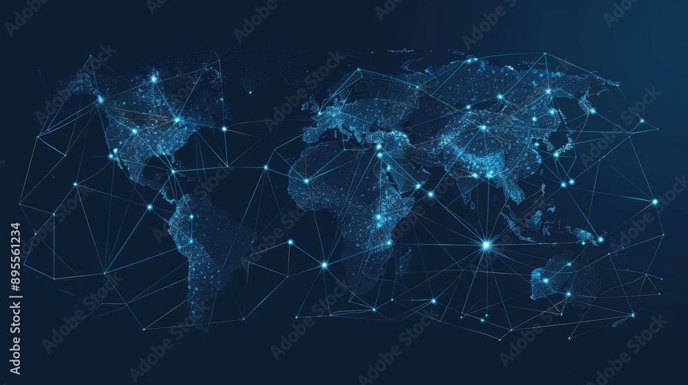 Poster a world map with connecting lines representing global commerce.