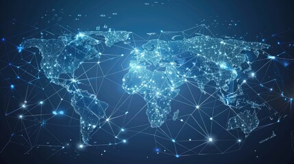 A world map with connecting lines representing global commerce.