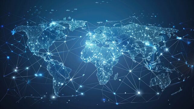 A world map with connecting lines representing global commerce.