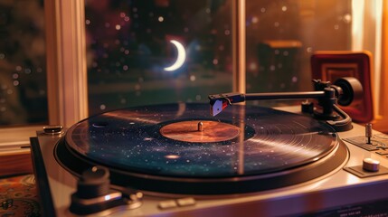 Obraz premium Turntable Playing a Starry Night Sky