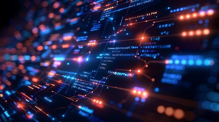 Naklejka premium Embracing the Digital Age: A Stunning Visual of Binary Code and Data Flow in a Bright Blue Environment